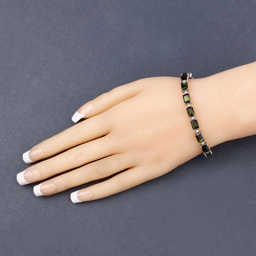 Bids.com 19.04 Carat Genuine Green Tourmaline and White Diamond 14K White Gold Bracelet Bracelets Dim Gray size 7.00