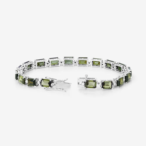 Bids.com 19.04 Carat Genuine Green Tourmaline and White Diamond 14K White Gold Bracelet Bracelets White Smoke size 7.00