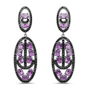 Bids.com 12.45 Carat Genuine Amethyst and Black Spinel .925 Sterling Silver Earrings Earrings White Smoke