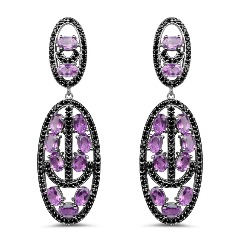 Bids.com 12.45 Carat Genuine Amethyst and Black Spinel .925 Sterling Silver Earrings Earrings White Smoke