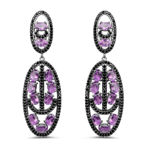 Bids.com 12.45 Carat Genuine Amethyst and Black Spinel .925 Sterling Silver Earrings Earrings White Smoke