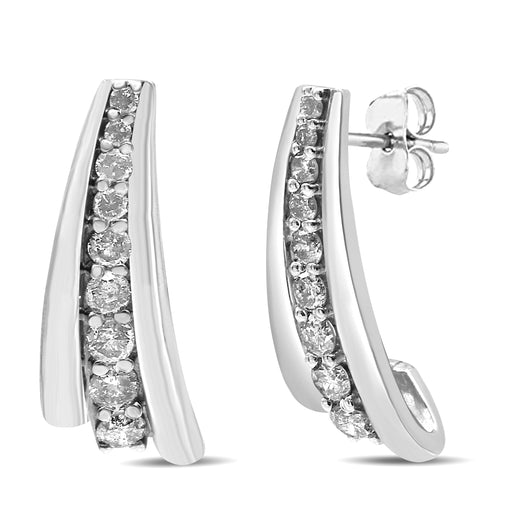 Bids.com .925 Sterling Silver 1 Cttw Round Diamond Graduated Huggie Earrings (I2-I3 Clarity, I-J Color) Earrings White Smoke White.Sterling Silver / 1