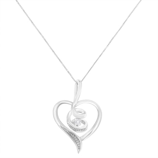 Bids.com Espira 10K White Gold .03 Cttw Diamond-Accented Round-Cut Diamond Swirl Open Heart 18" Pendant Necklace (I-J Color, I2-I3 Clarity) Necklaces White Smoke White.Gold / 18