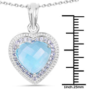 Bids.com 7.36 Carat Genuine Blue Topaz and Tanzanite .925 Sterling Silver Pendant Pendants White Smoke