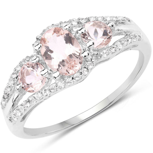 Bids.com 1.34 Carat Genuine Morganite and White Topaz .925 Sterling Silver Ring Rings White Smoke size 6.00,size 7.00,size 8.00,size 9.00,size 5.00