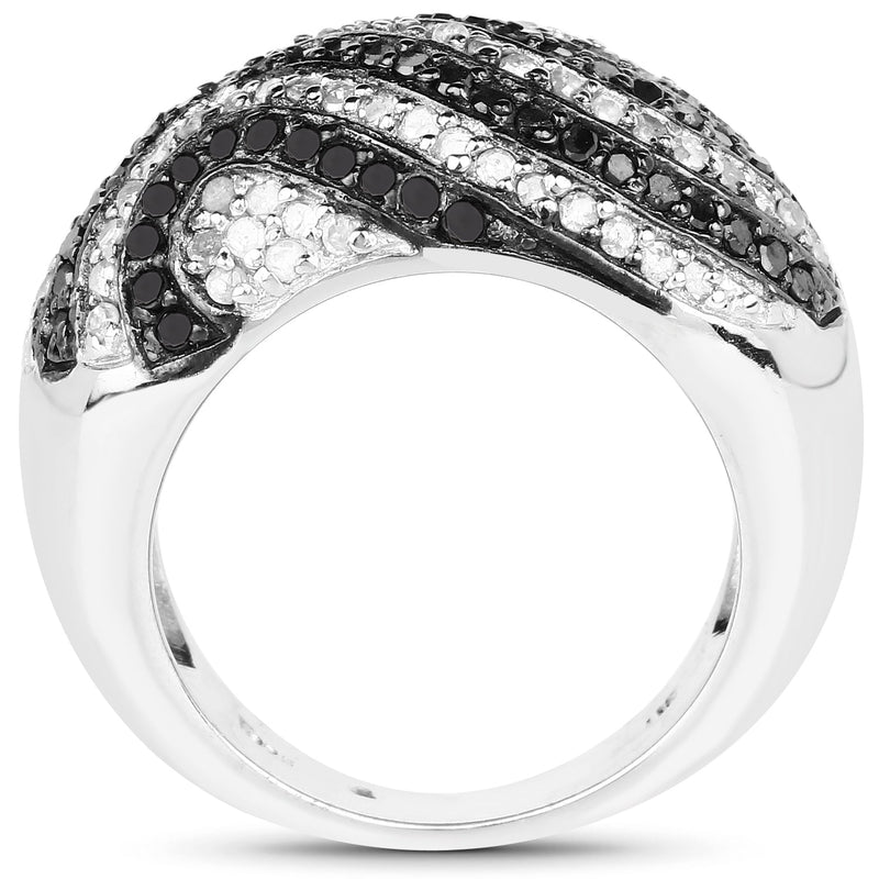 Bids.com 1.26 Carat Genuine Black Diamond and White Diamond .925 Sterling Silver Ring Rings White Smoke size 7.00,size 8.00,size 6.00,size 9.00