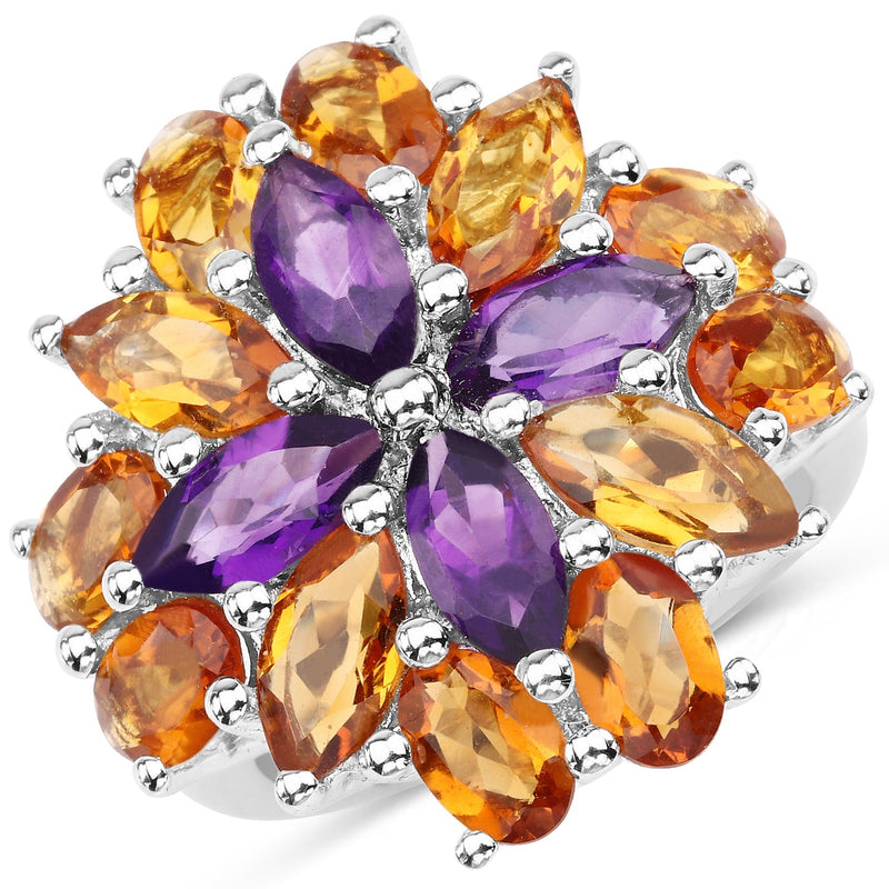Bids.com 7.96 Carat Genuine Amethyst & Madeira Citrine .925 Sterling Silver Ring Rings White Smoke size 6.00,size 9.00,size 5.00,size 10.00,size 11.00,size 7.00,size 8.00