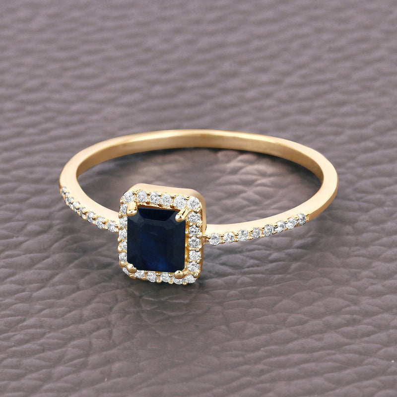 Bids.com 0.60 Carat Genuine Blue Sapphire and White Diamond 14K Yellow Gold Ring Rings Slate Gray size 5.00,size 6.00,size 7.00,size 8.00,size 9.00