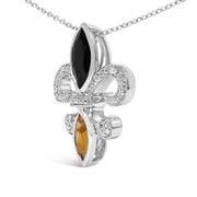 Bids.com .925 Sterling Silver Marquise Onyx and Citrine and Diamond Accent Fleur De Lis Pendant Necklace (H-I Color, SI1-SI2 Clarity) - 18" Necklaces White Smoke White.Sterling Silver / 18