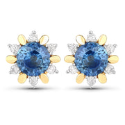 Bids.com 1.87 Carat Genuine Blue Sapphire and White Diamond 14K Yellow Gold Earrings Earrings White Smoke