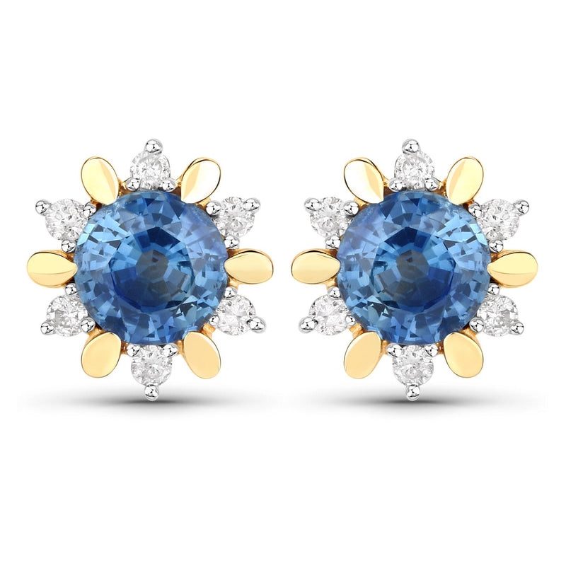 Bids.com 1.87 Carat Genuine Blue Sapphire and White Diamond 14K Yellow Gold Earrings Earrings White Smoke
