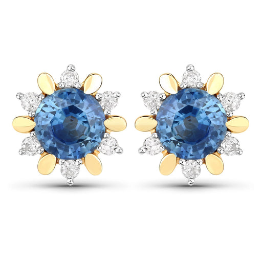 Bids.com 1.87 Carat Genuine Blue Sapphire and White Diamond 14K Yellow Gold Earrings Earrings White Smoke