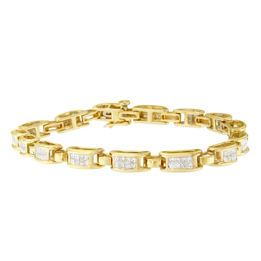 Bids.com 10K Yellow Gold 2.0 Cttw Invisible-Set Princess Cut Diamond Rectangular Link Bracelet (I-J Color, SI2-I1 Clarity) - 7" Bracelets White Smoke Yellow.Gold / 7