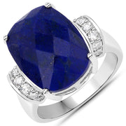 Bids.com 9.35 Carat Genuine Lapis and White Diamond .925 Sterling Silver Ring Rings White Smoke size 7.00,size 6.00,size 8.00,size 9.00