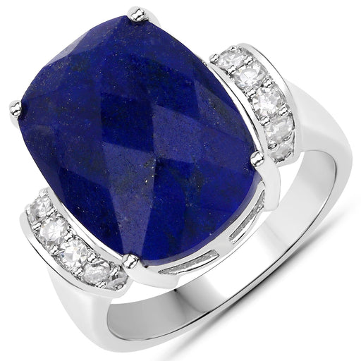 Bids.com 9.35 Carat Genuine Lapis and White Diamond .925 Sterling Silver Ring Rings White Smoke size 7.00,size 6.00,size 8.00,size 9.00