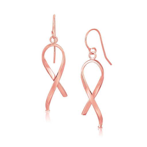 Bids.com 14k Rose Gold Polished Ribbon Style Drop Earrings Earrings White Smoke Rose Gold