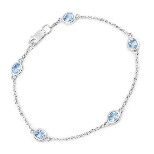 Bids.com 1.80 Carat Genuine Blue Topaz .925 Sterling Silver Bracelet Bracelets White Smoke size 7.00
