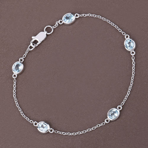 Bids.com 1.80 Carat Genuine Blue Topaz .925 Sterling Silver Bracelet Bracelets Dim Gray size 7.00