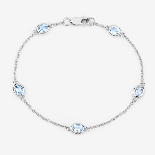 Bids.com 1.80 Carat Genuine Blue Topaz .925 Sterling Silver Bracelet Bracelets White Smoke size 7.00