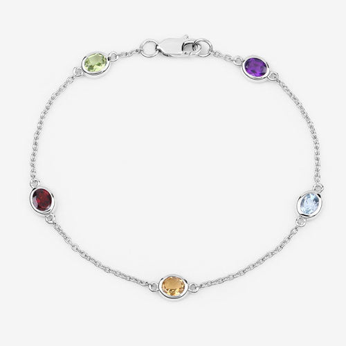 Bids.com 1.83 Carat Genuine Multi Stones .925 Sterling Silver Bracelet Bracelets White Smoke size 8.00