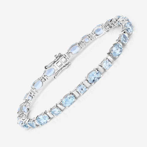 Bids.com 10.06 Carat Genuine Aquamarine .925 Sterling Silver Bracelet Bracelets White Smoke size 7.25