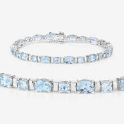 Bids.com 10.06 Carat Genuine Aquamarine .925 Sterling Silver Bracelet Bracelets White Smoke size 7.25