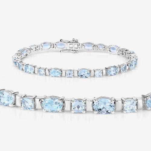 Bids.com 10.06 Carat Genuine Aquamarine .925 Sterling Silver Bracelet Bracelets White Smoke size 7.25