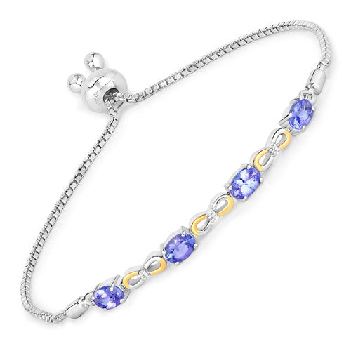 Bids.com 1.81 Carat Genuine Tanzanite and White Topaz .925 Sterling Silver Bracelet Bracelets White Smoke size 10.00