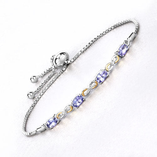 Bids.com 1.81 Carat Genuine Tanzanite and White Topaz .925 Sterling Silver Bracelet Bracelets White Smoke size 10.00