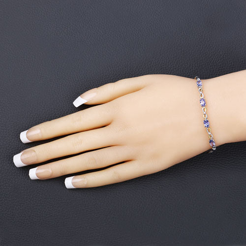 Bids.com 1.81 Carat Genuine Tanzanite and White Topaz .925 Sterling Silver Bracelet Bracelets Dark Slate Gray size 10.00