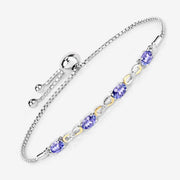 Bids.com 1.81 Carat Genuine Tanzanite and White Topaz .925 Sterling Silver Bracelet Bracelets White Smoke size 10.00