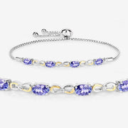 Bids.com 1.81 Carat Genuine Tanzanite and White Topaz .925 Sterling Silver Bracelet Bracelets White Smoke size 10.00