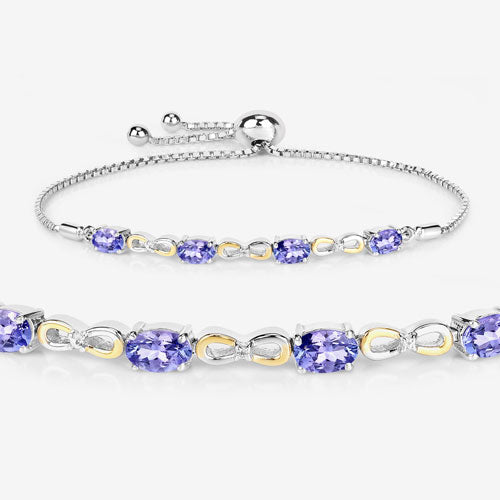 Bids.com 1.81 Carat Genuine Tanzanite and White Topaz .925 Sterling Silver Bracelet Bracelets White Smoke size 10.00
