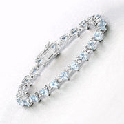 Bids.com 7.71 Carat Genuine Aquamarine and White Diamond .925 Sterling Silver Bracelet Bracelets White Smoke size 7.25