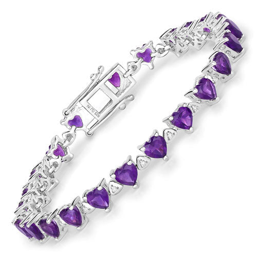 Bids.com 10.01 Carat Genuine Amethyst and White Diamond .925 Sterling Silver Bracelet Bracelets White Smoke size 5.50