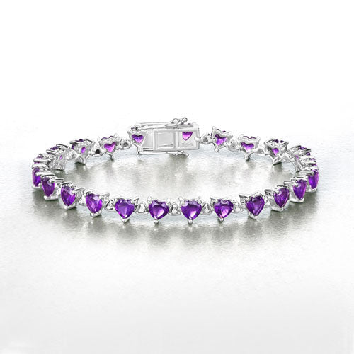 Bids.com 10.01 Carat Genuine Amethyst and White Diamond .925 Sterling Silver Bracelet Bracelets White Smoke size 5.50