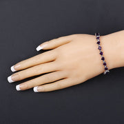Bids.com 10.01 Carat Genuine Amethyst and White Diamond .925 Sterling Silver Bracelet Bracelets Wheat size 5.50