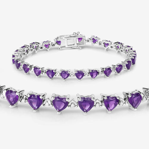 Bids.com 10.01 Carat Genuine Amethyst and White Diamond .925 Sterling Silver Bracelet Bracelets White Smoke size 5.50