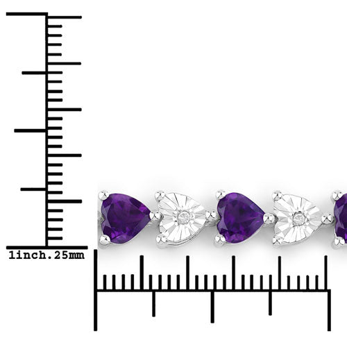 Bids.com 6.59 Carat Genuine Amethyst and White Diamond .925 Sterling Silver Bracelet Bracelets White Smoke size 7.25
