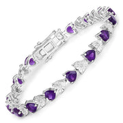 Bids.com 6.59 Carat Genuine Amethyst and White Diamond .925 Sterling Silver Bracelet Bracelets White Smoke size 7.25