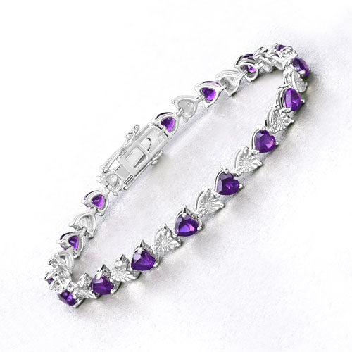 Bids.com 6.59 Carat Genuine Amethyst and White Diamond .925 Sterling Silver Bracelet Bracelets White Smoke size 7.25