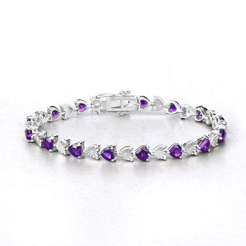 Bids.com 6.59 Carat Genuine Amethyst and White Diamond .925 Sterling Silver Bracelet Bracelets White Smoke size 7.25