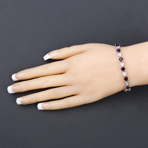 Bids.com 6.59 Carat Genuine Amethyst and White Diamond .925 Sterling Silver Bracelet Bracelets Wheat size 7.25