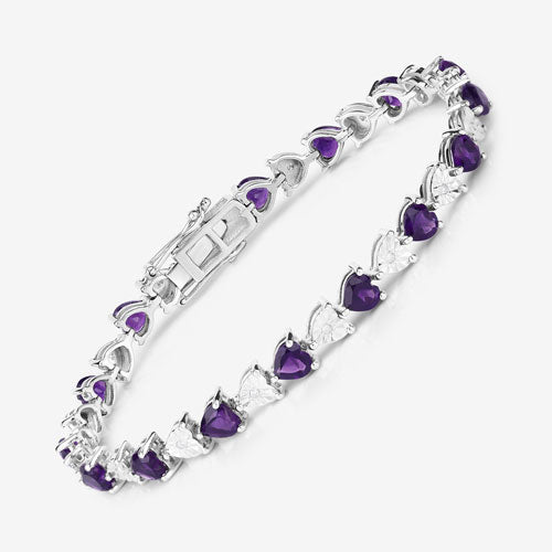 Bids.com 6.59 Carat Genuine Amethyst and White Diamond .925 Sterling Silver Bracelet Bracelets White Smoke size 7.25