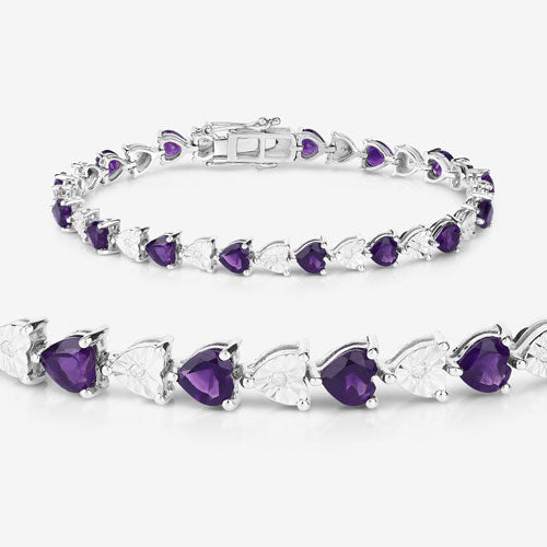 Bids.com 6.59 Carat Genuine Amethyst and White Diamond .925 Sterling Silver Bracelet Bracelets White Smoke size 7.25