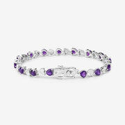Bids.com 6.59 Carat Genuine Amethyst and White Diamond .925 Sterling Silver Bracelet Bracelets White Smoke size 7.25
