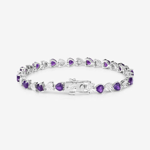 Bids.com 6.59 Carat Genuine Amethyst and White Diamond .925 Sterling Silver Bracelet Bracelets White Smoke size 7.25