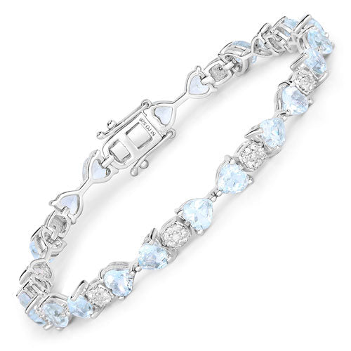 Bids.com 7.36 Carat Genuine Aquamarine and White Diamond .925 Sterling Silver Bracelet Bracelets White Smoke size 7.25