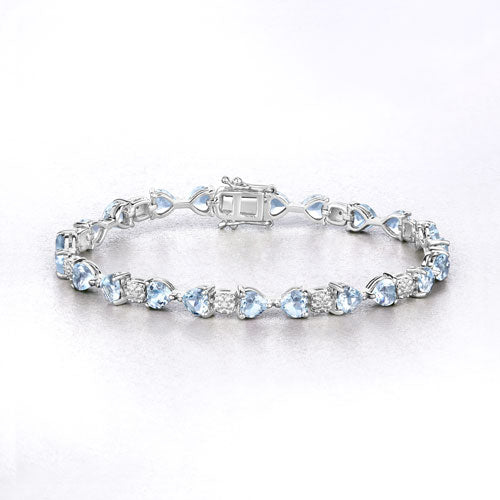Bids.com 7.36 Carat Genuine Aquamarine and White Diamond .925 Sterling Silver Bracelet Bracelets White Smoke size 7.25