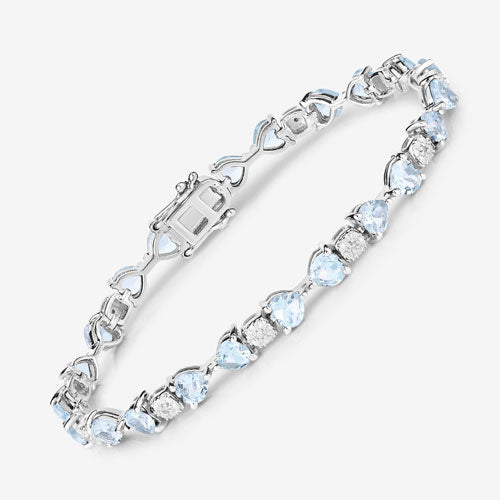 Bids.com 7.36 Carat Genuine Aquamarine and White Diamond .925 Sterling Silver Bracelet Bracelets White Smoke size 7.25
